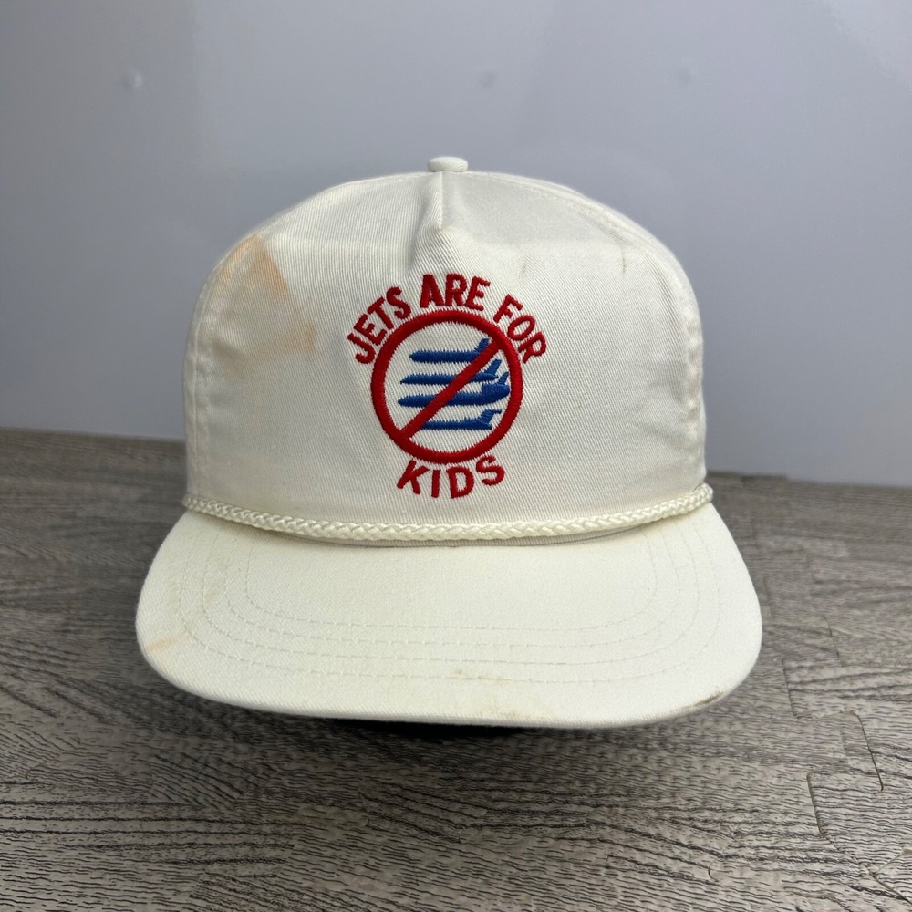 Vintage 90s Jets Are For Kids Hat Cap Strap Back Adjustable White Anti Plane Jet